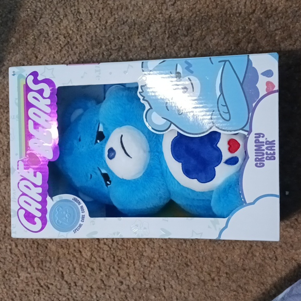 Care Bear Grumpy Bear plush with coin